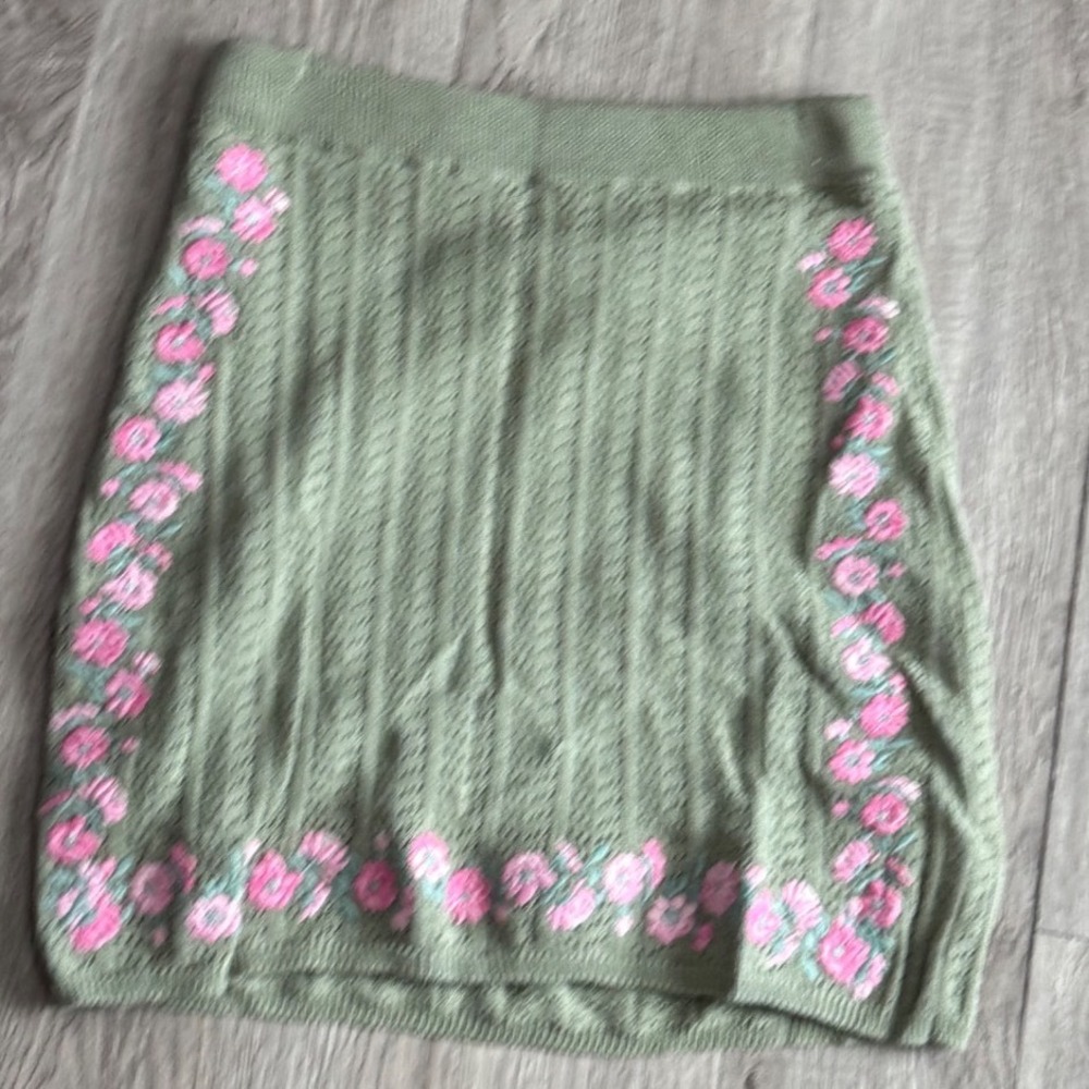 Sugar Thrillz Dolls Kill Sage Green Floral Pointelle Knit Mini Skirt XXS NEW